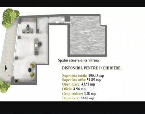 Üzlethelyiség kiadó, 52m2 on Cluj-napoca, Zóna Centru